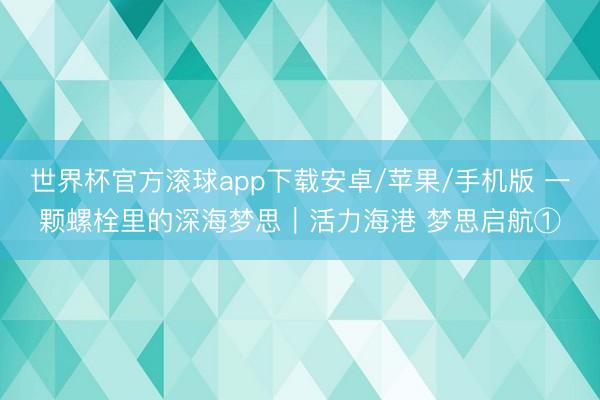 世界杯官方滚球app下载安卓/苹果/手机版 一颗螺栓里的深海梦思｜活力海港 梦思启航①