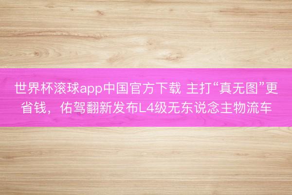 世界杯滚球app中国官方下载 主打“真无图”更省钱,佑驾翻新发布L4级无东说念主物流车