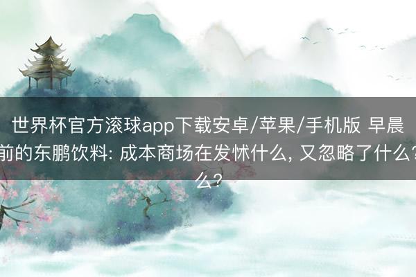 世界杯官方滚球app下载安卓/苹果/手机版 早晨前的东鹏饮料: 成本商场在发怵什么, 又忽略了什么?